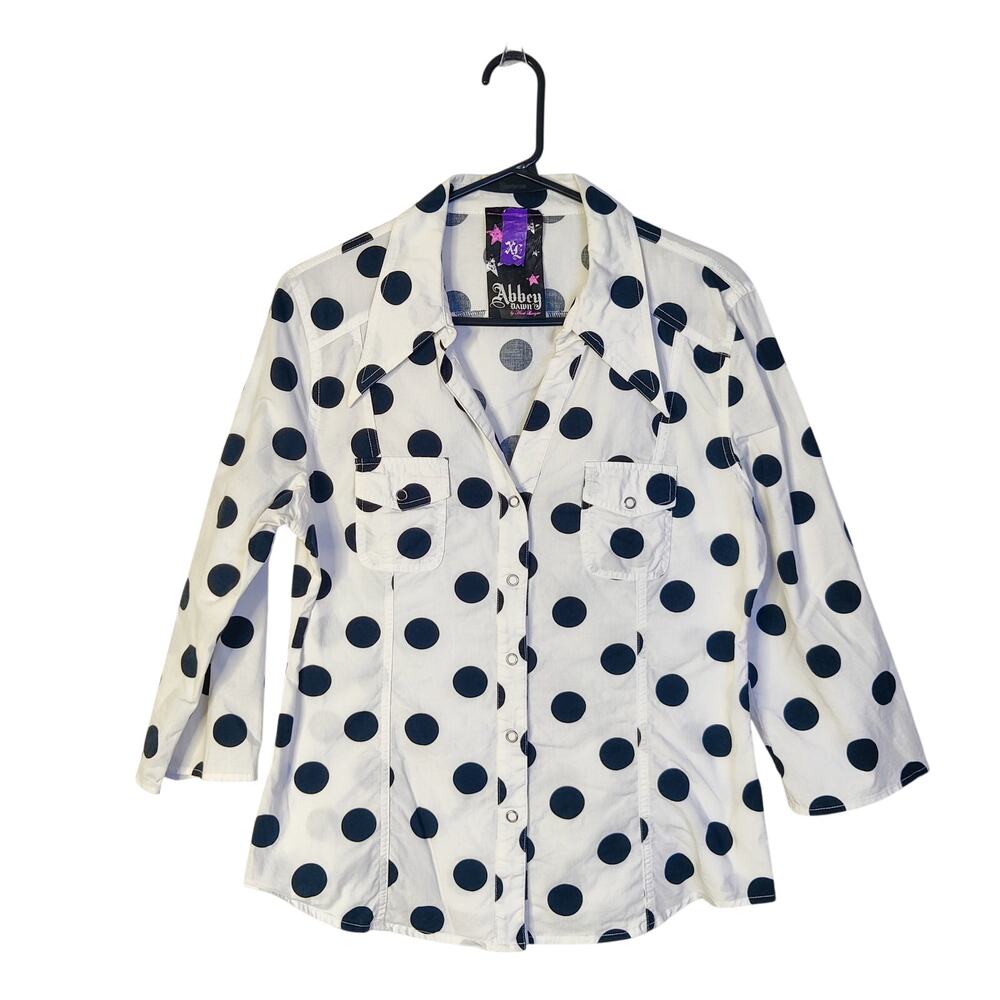 Vtg Y2K Abbey Dawn Avril Lavigne B&W Polka Dot Top Juniors XL Emo Scene Kid